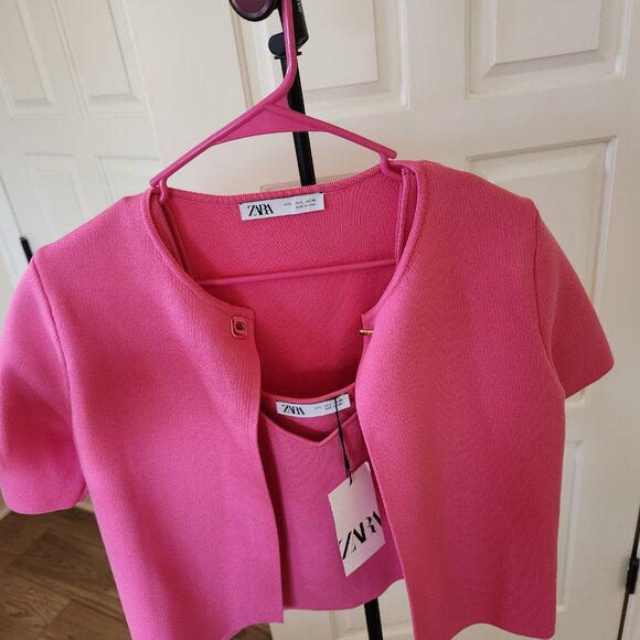 New Zara pink crop blouse and cardigan set size L - Picture 11 of 15